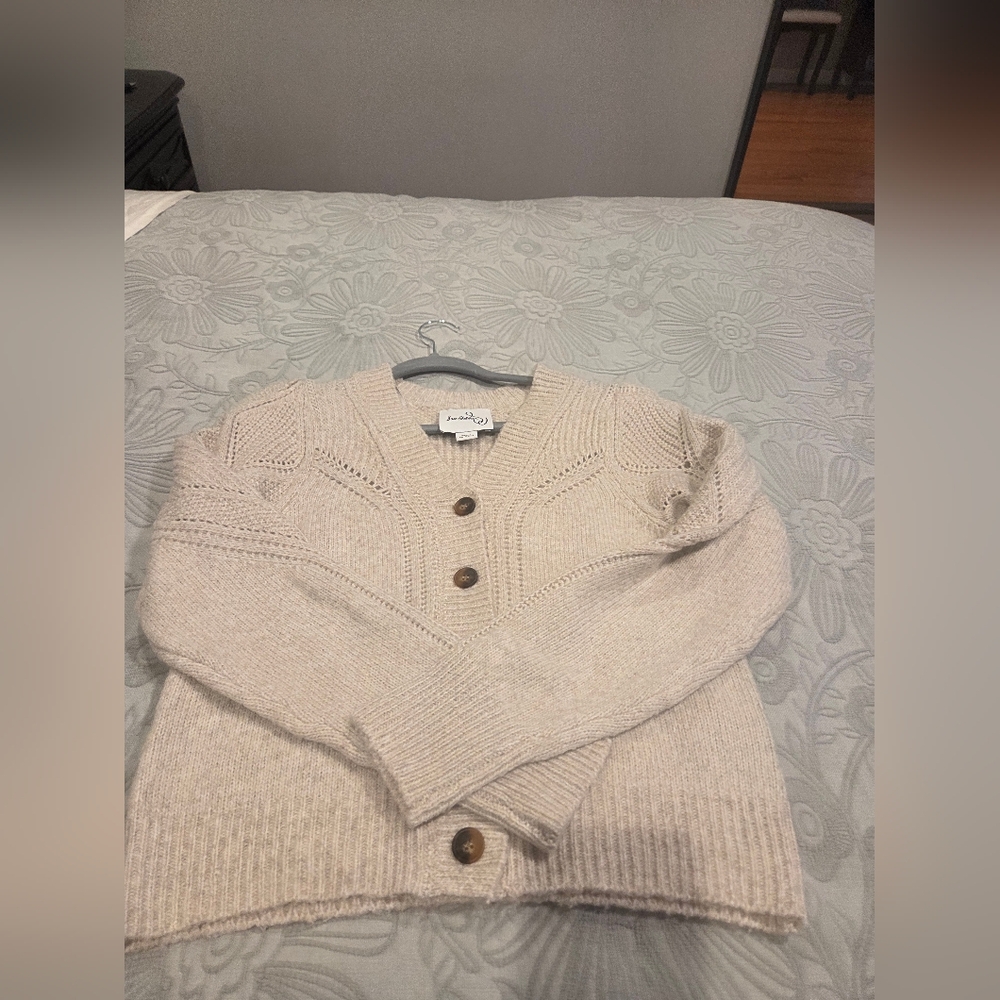 Sam Edelman Julietta Ribbet Knit V-neck Puff Sleeve Button Front Cardigan